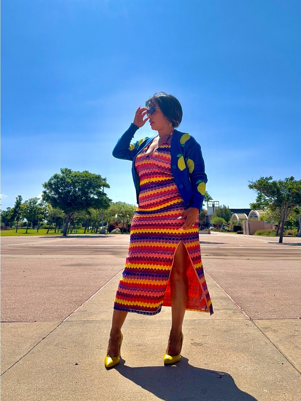 wild fable Multicolor Chevron Maxi Dress with Side Slit